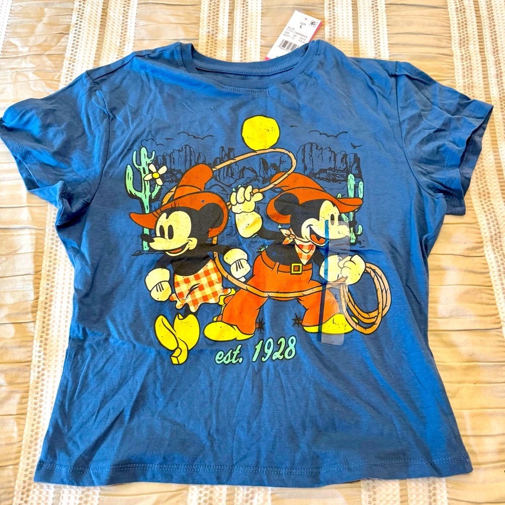 Disney Blue Cowboy Mickey and Minnie Kids T-Shirt
